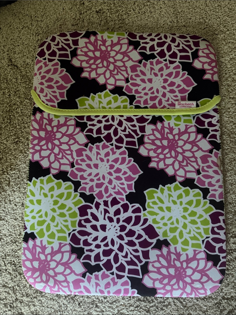 Macbeth Collection by Margaret Josephs Black Pink Lime Floral Tablet Sleeve